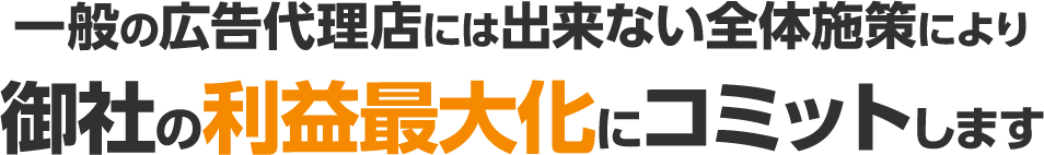 一般の広告代理店には出来ない全体施策により御社の利益最大化にコミットします